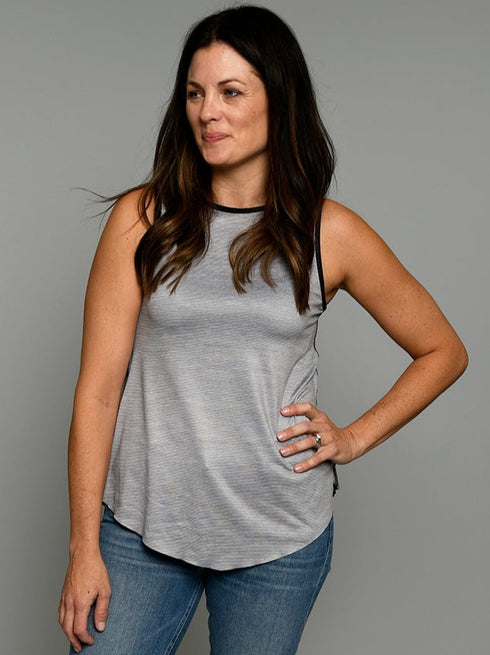 The Tie Back Tank - Black / Grey Texture